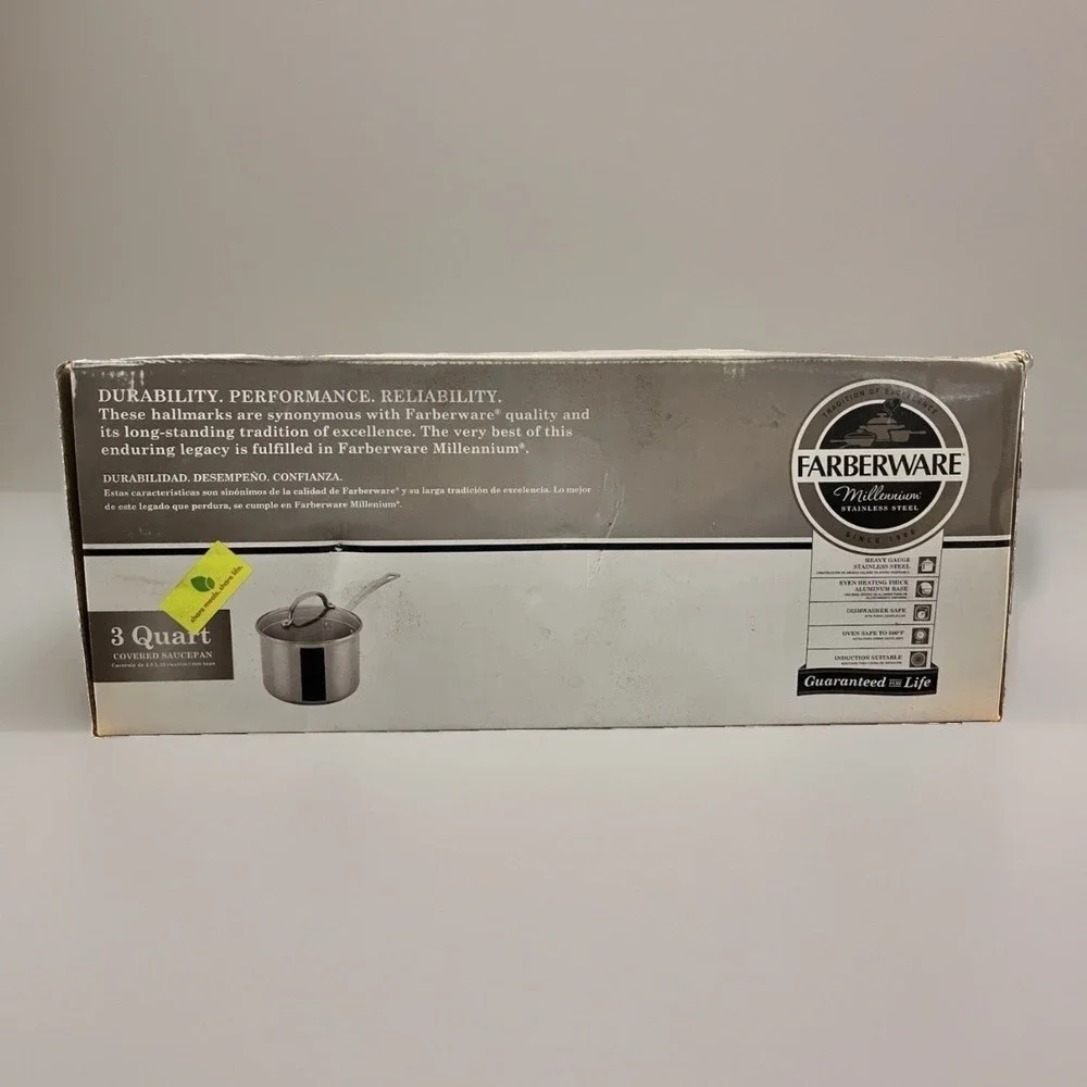 NIB Farberware Millennium 3 Quart Covered Stainless Steel Saucepan